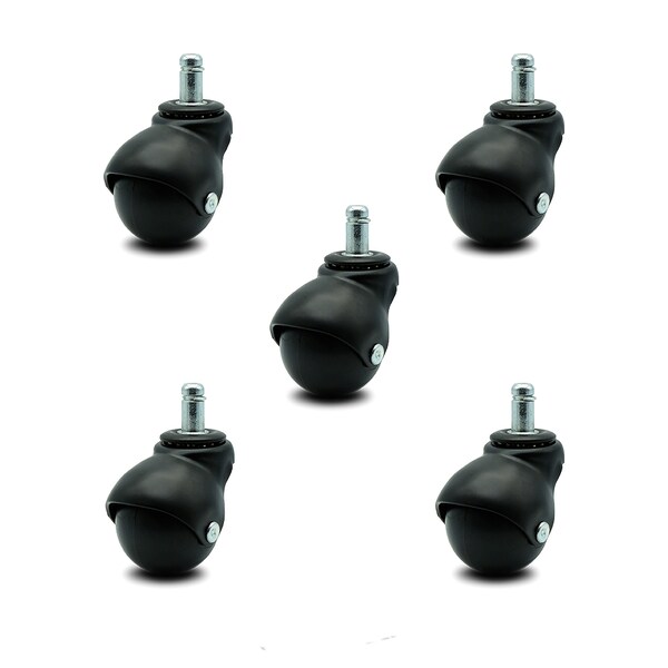 2 Inch Flat Black Hooded Grip Ring Ball Casters, 5PK